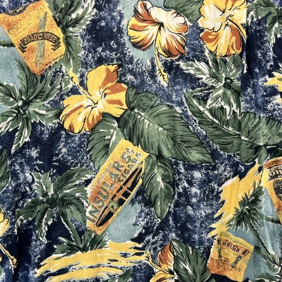 Vintage Ohana Bay Hawaiian Shirt Men's Large Green Yellow Cigar Floral All Over - Picture 8 of 9